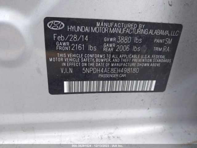 Photo 8 VIN: 5NPDH4AE8EH498180 - HYUNDAI ELANTRA 