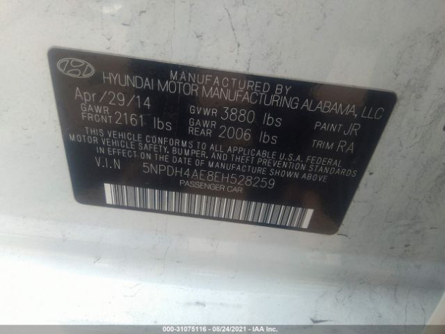 Photo 8 VIN: 5NPDH4AE8EH528259 - HYUNDAI ELANTRA 