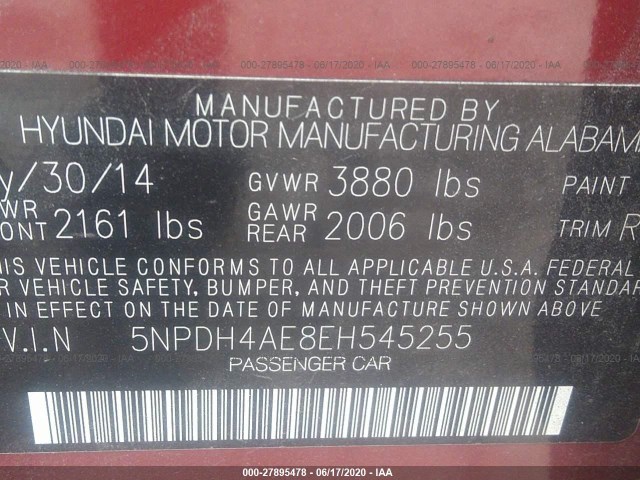 Photo 8 VIN: 5NPDH4AE8EH545255 - HYUNDAI ELANTRA 