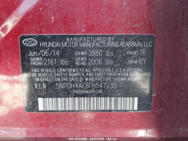 Photo 8 VIN: 5NPDH4AE8FH547735 - HYUNDAI ELANTRA 