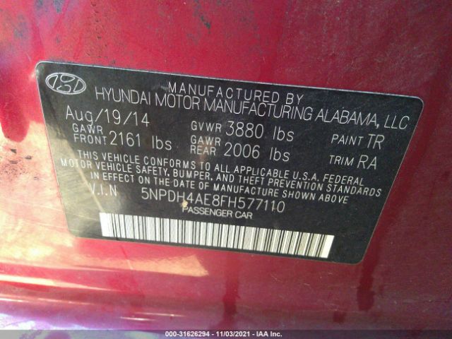 Photo 8 VIN: 5NPDH4AE8FH577110 - HYUNDAI ELANTRA 