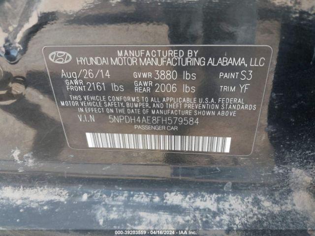 Photo 8 VIN: 5NPDH4AE8FH579584 - HYUNDAI ELANTRA 