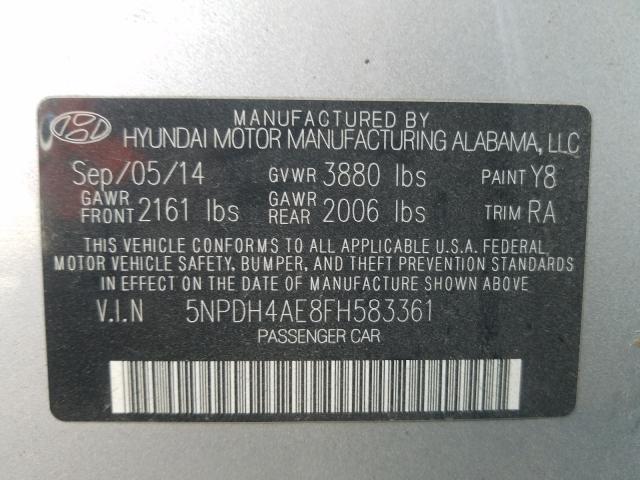 Photo 9 VIN: 5NPDH4AE8FH583361 - HYUNDAI ELANTRA SE 