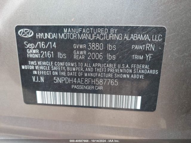 Photo 8 VIN: 5NPDH4AE8FH587765 - HYUNDAI ELANTRA 