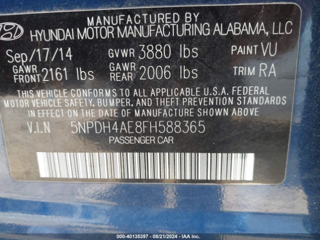 Photo 8 VIN: 5NPDH4AE8FH588365 - HYUNDAI ELANTRA 