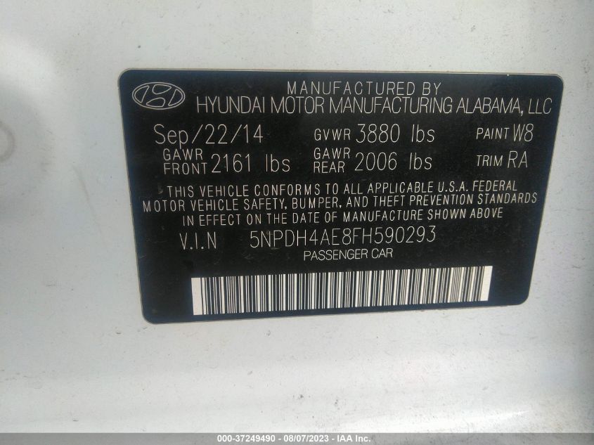 Photo 8 VIN: 5NPDH4AE8FH590293 - HYUNDAI ELANTRA 