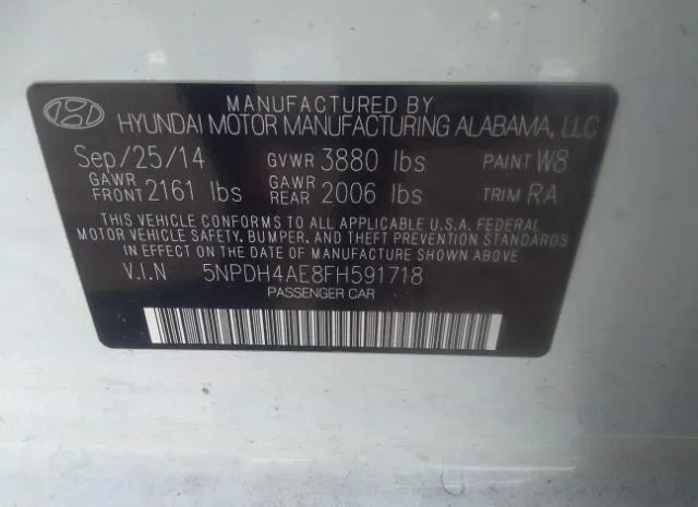 Photo 8 VIN: 5NPDH4AE8FH591718 - HYUNDAI ELANTRA 