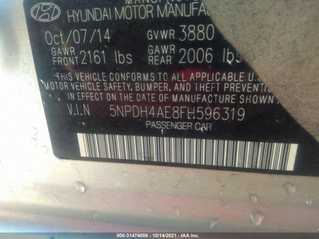 Photo 8 VIN: 5NPDH4AE8FH596319 - HYUNDAI ELANTRA 