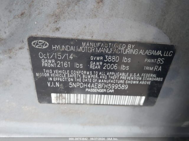 Photo 8 VIN: 5NPDH4AE8FH599589 - HYUNDAI ELANTRA 