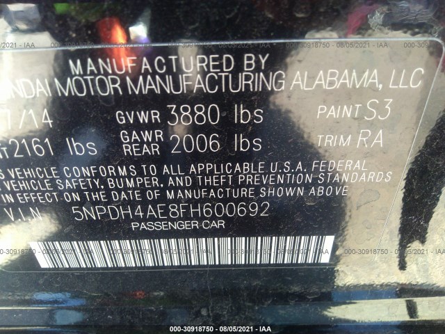 Photo 8 VIN: 5NPDH4AE8FH600692 - HYUNDAI ELANTRA 