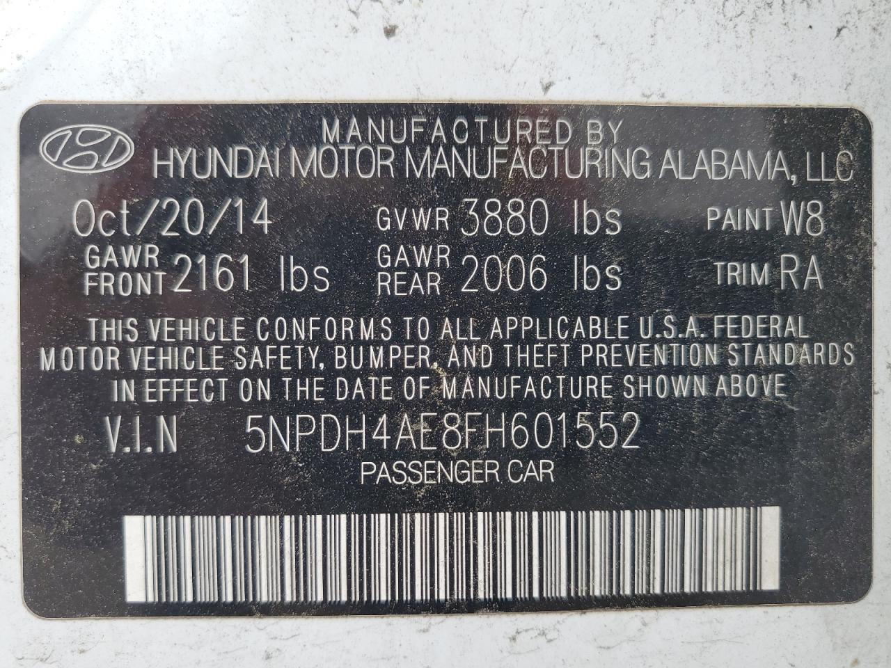 Photo 11 VIN: 5NPDH4AE8FH601552 - HYUNDAI ELANTRA 