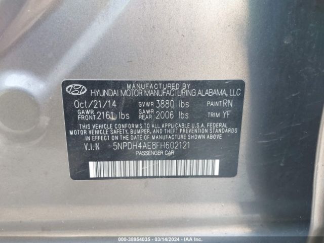 Photo 8 VIN: 5NPDH4AE8FH602121 - HYUNDAI ELANTRA 