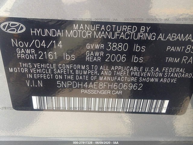 Photo 8 VIN: 5NPDH4AE8FH606962 - HYUNDAI ELANTRA 