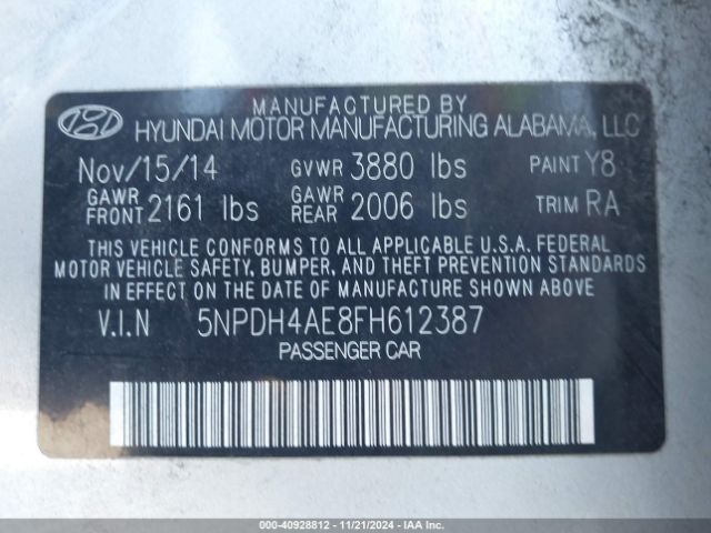 Photo 8 VIN: 5NPDH4AE8FH612387 - HYUNDAI ELANTRA 