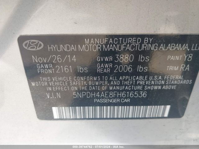 Photo 8 VIN: 5NPDH4AE8FH616536 - HYUNDAI ELANTRA 