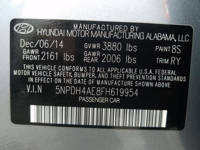 Photo 9 VIN: 5NPDH4AE8FH619954 - HYUNDAI ELANTRA SE 