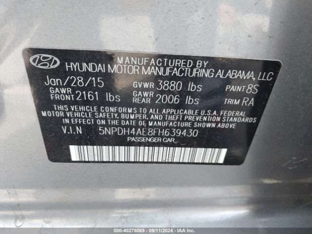 Photo 8 VIN: 5NPDH4AE8FH639430 - HYUNDAI ELANTRA 