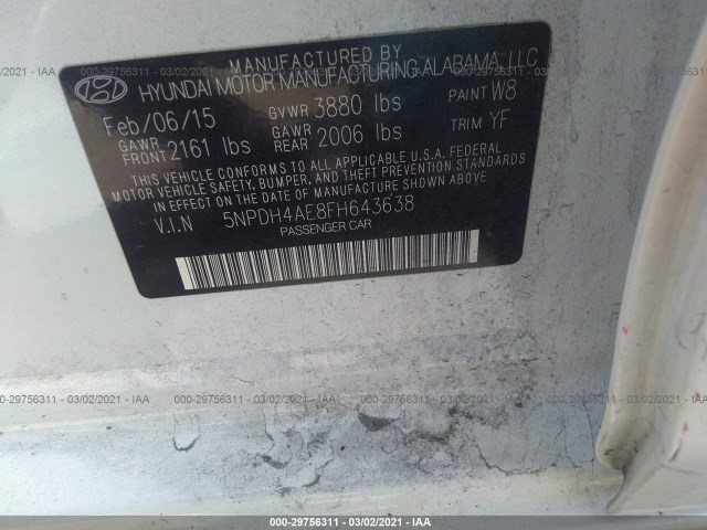 Photo 8 VIN: 5NPDH4AE8FH643638 - HYUNDAI ELANTRA 