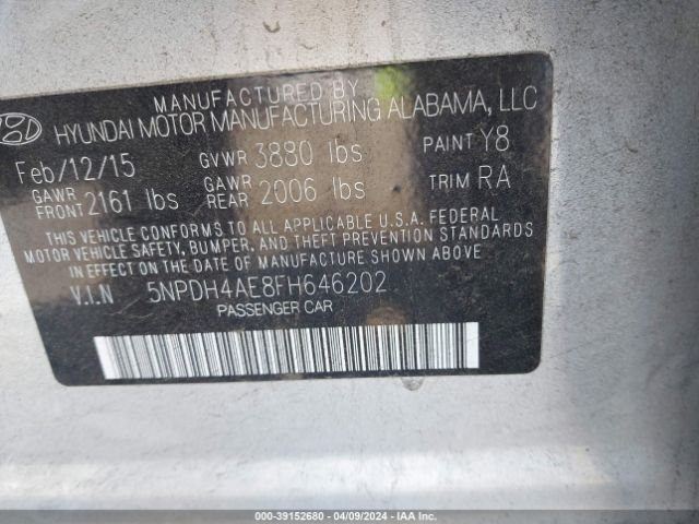 Photo 8 VIN: 5NPDH4AE8FH646202 - HYUNDAI ELANTRA 