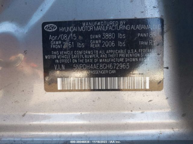 Photo 8 VIN: 5NPDH4AE8GH672963 - HYUNDAI ELANTRA 