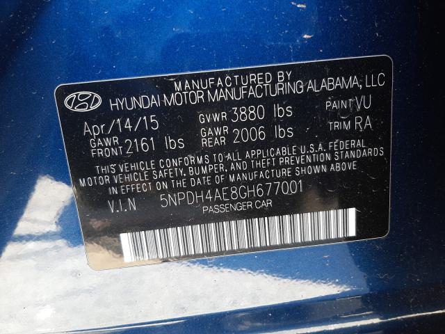 Photo 9 VIN: 5NPDH4AE8GH677001 - HYUNDAI ELANTRA SE 