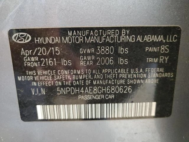 Photo 11 VIN: 5NPDH4AE8GH680626 - HYUNDAI ELANTRA SE 