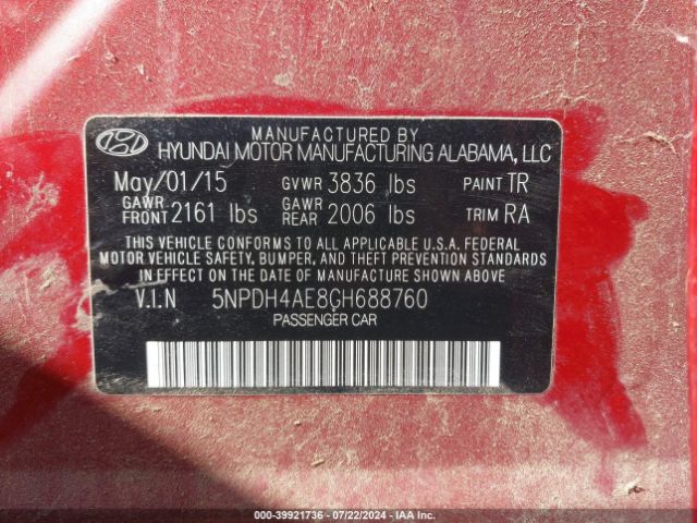 Photo 8 VIN: 5NPDH4AE8GH688760 - HYUNDAI ELANTRA 