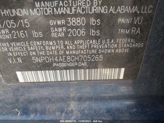 Photo 8 VIN: 5NPDH4AE8GH705265 - HYUNDAI ELANTRA 