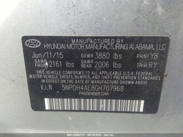 Photo 8 VIN: 5NPDH4AE8GH707968 - HYUNDAI ELANTRA 