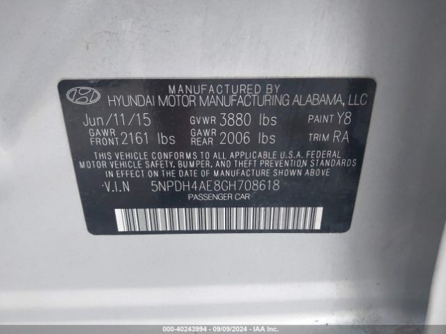 Photo 8 VIN: 5NPDH4AE8GH708618 - HYUNDAI ELANTRA 