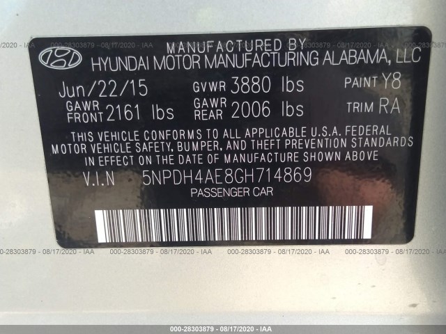 Photo 8 VIN: 5NPDH4AE8GH714869 - HYUNDAI ELANTRA 