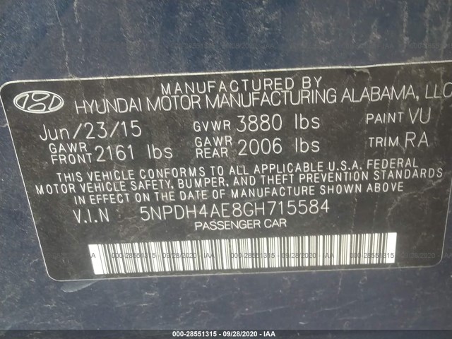 Photo 8 VIN: 5NPDH4AE8GH715584 - HYUNDAI ELANTRA 