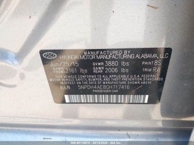 Photo 8 VIN: 5NPDH4AE8GH717416 - HYUNDAI ELANTRA 