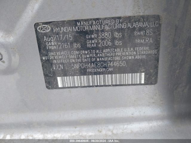 Photo 8 VIN: 5NPDH4AE8GH744650 - HYUNDAI ELANTRA 