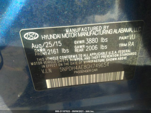 Photo 8 VIN: 5NPDH4AE8GH749654 - HYUNDAI ELANTRA 