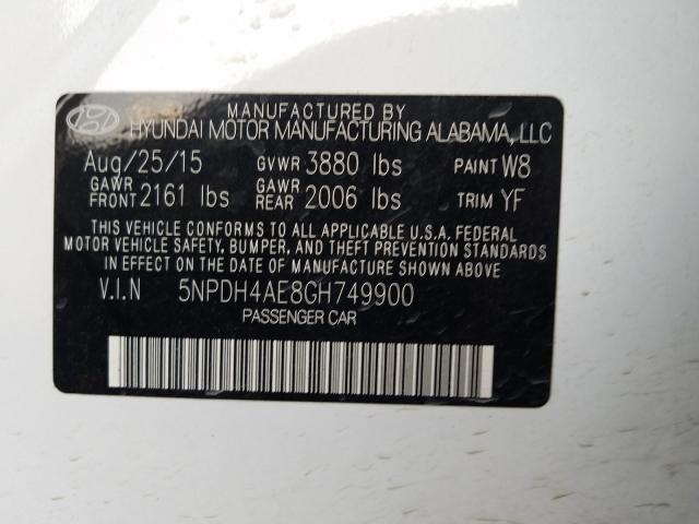 Photo 9 VIN: 5NPDH4AE8GH749900 - HYUNDAI ELANTRA SE 