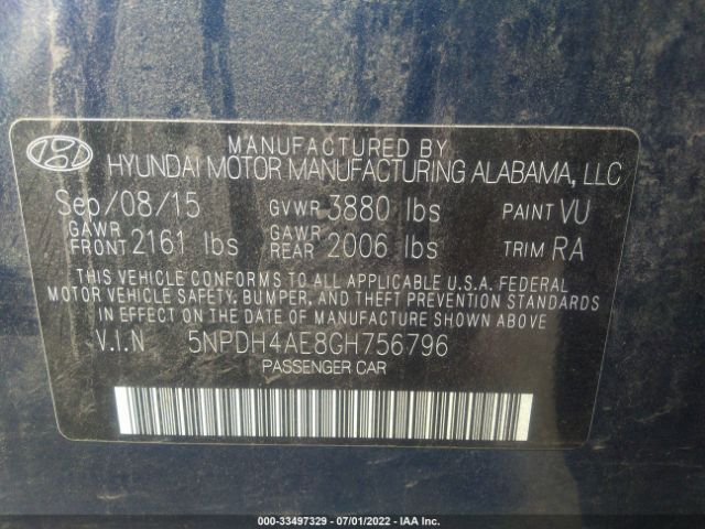 Photo 8 VIN: 5NPDH4AE8GH756796 - HYUNDAI ELANTRA 