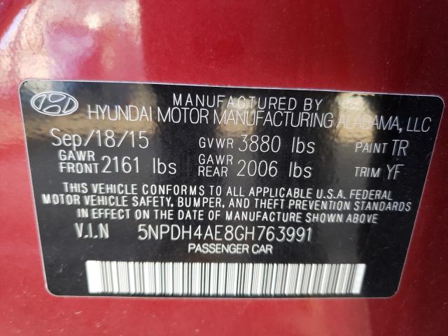 Photo 9 VIN: 5NPDH4AE8GH763991 - HYUNDAI ELANTRA SE 