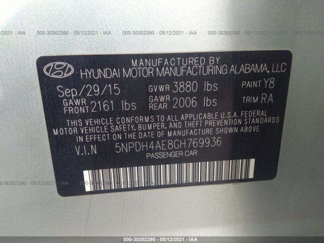 Photo 8 VIN: 5NPDH4AE8GH769936 - HYUNDAI ELANTRA 