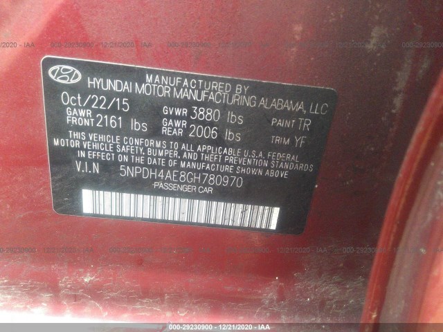 Photo 8 VIN: 5NPDH4AE8GH780970 - HYUNDAI ELANTRA 