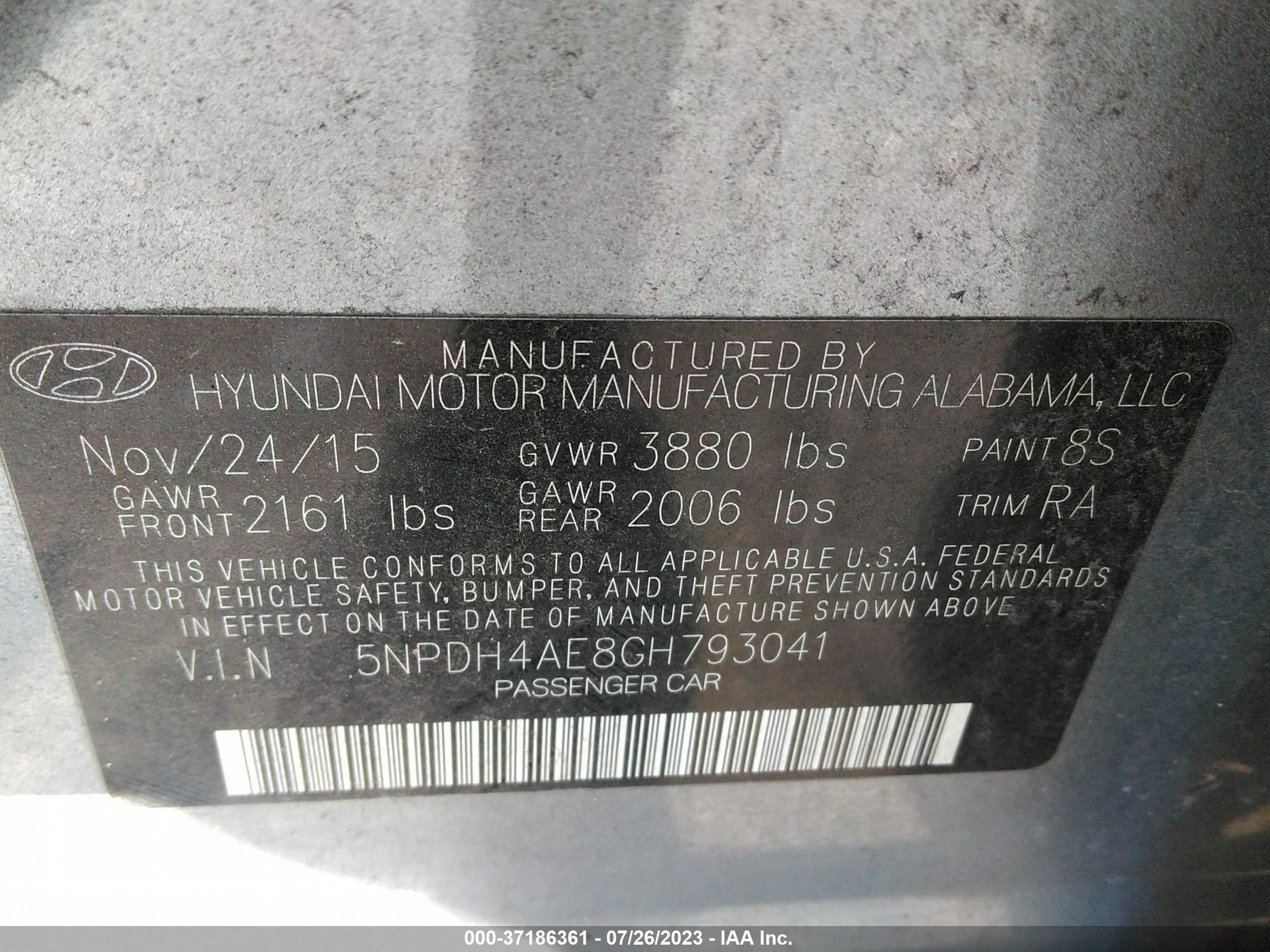 Photo 8 VIN: 5NPDH4AE8GH793041 - HYUNDAI ELANTRA 