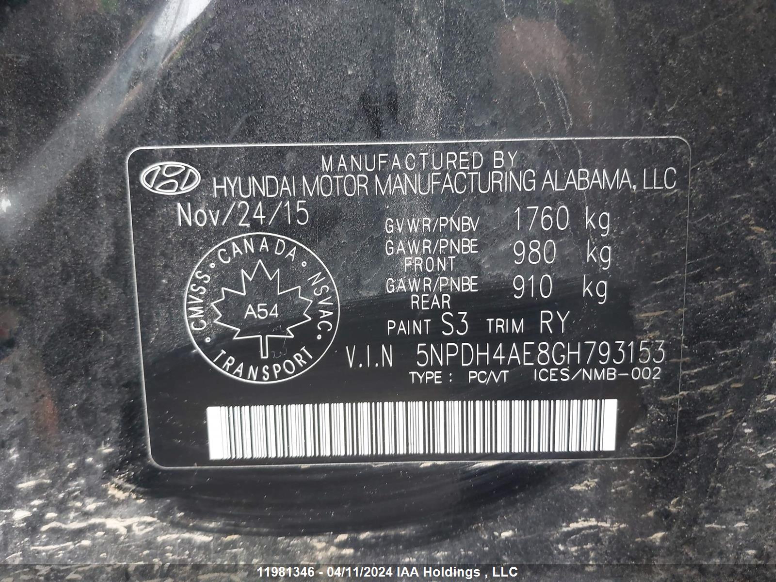 Photo 8 VIN: 5NPDH4AE8GH793153 - HYUNDAI ELANTRA 