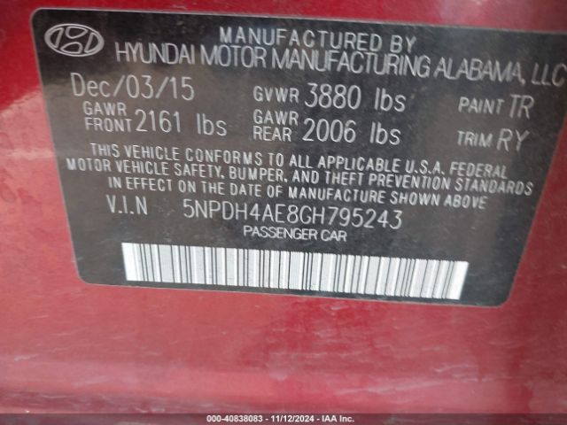 Photo 8 VIN: 5NPDH4AE8GH795243 - HYUNDAI ELANTRA 