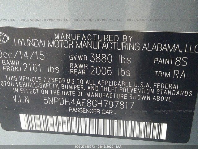 Photo 8 VIN: 5NPDH4AE8GH797817 - HYUNDAI ELANTRA 