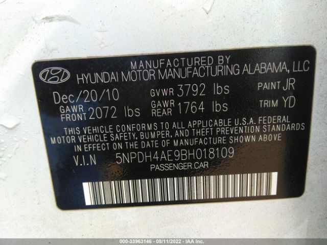 Photo 8 VIN: 5NPDH4AE9BH018109 - HYUNDAI ELANTRA 