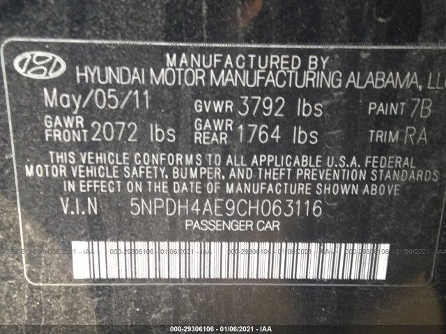 Photo 8 VIN: 5NPDH4AE9CH063116 - HYUNDAI ELANTRA 