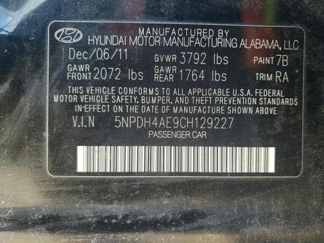Photo 11 VIN: 5NPDH4AE9CH129227 - HYUNDAI ELANTRA GL 
