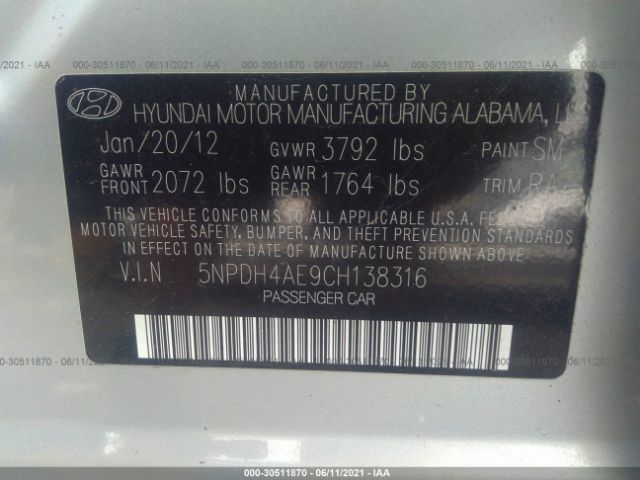 Photo 8 VIN: 5NPDH4AE9CH138316 - HYUNDAI ELANTRA 