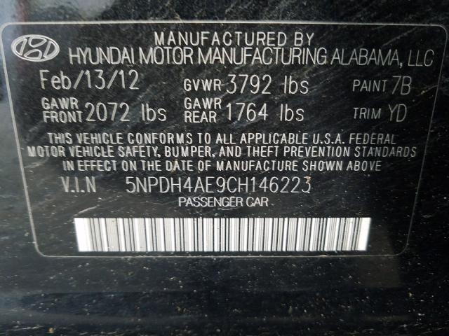 Photo 9 VIN: 5NPDH4AE9CH146223 - HYUNDAI ELANTRA GL 