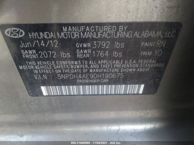 Photo 8 VIN: 5NPDH4AE9DH190675 - HYUNDAI ELANTRA 